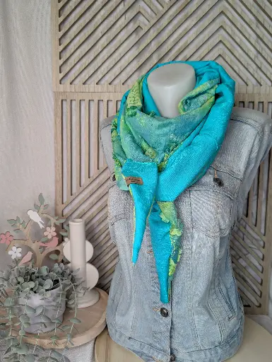 Petit réversible tir and dye turquoise lime (fleurs relief)